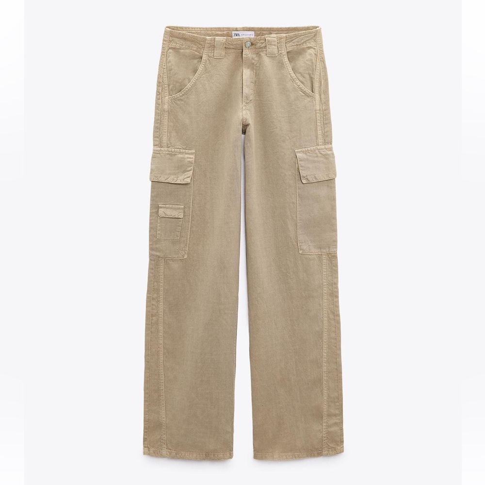 Zara Beige Cargo Wide-Leg Pants